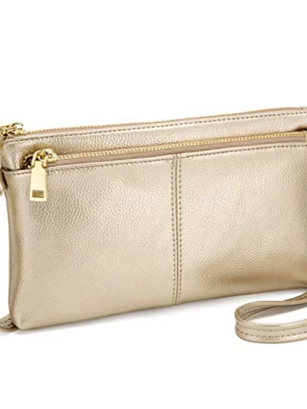 Triple Zip Small Crossbody Bag Lightweight Vegan Leather Wristlet Clutch with
